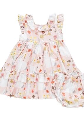Pink Chicken Baby Judith Dress Set, Bunny Garden, Size 12-18 months